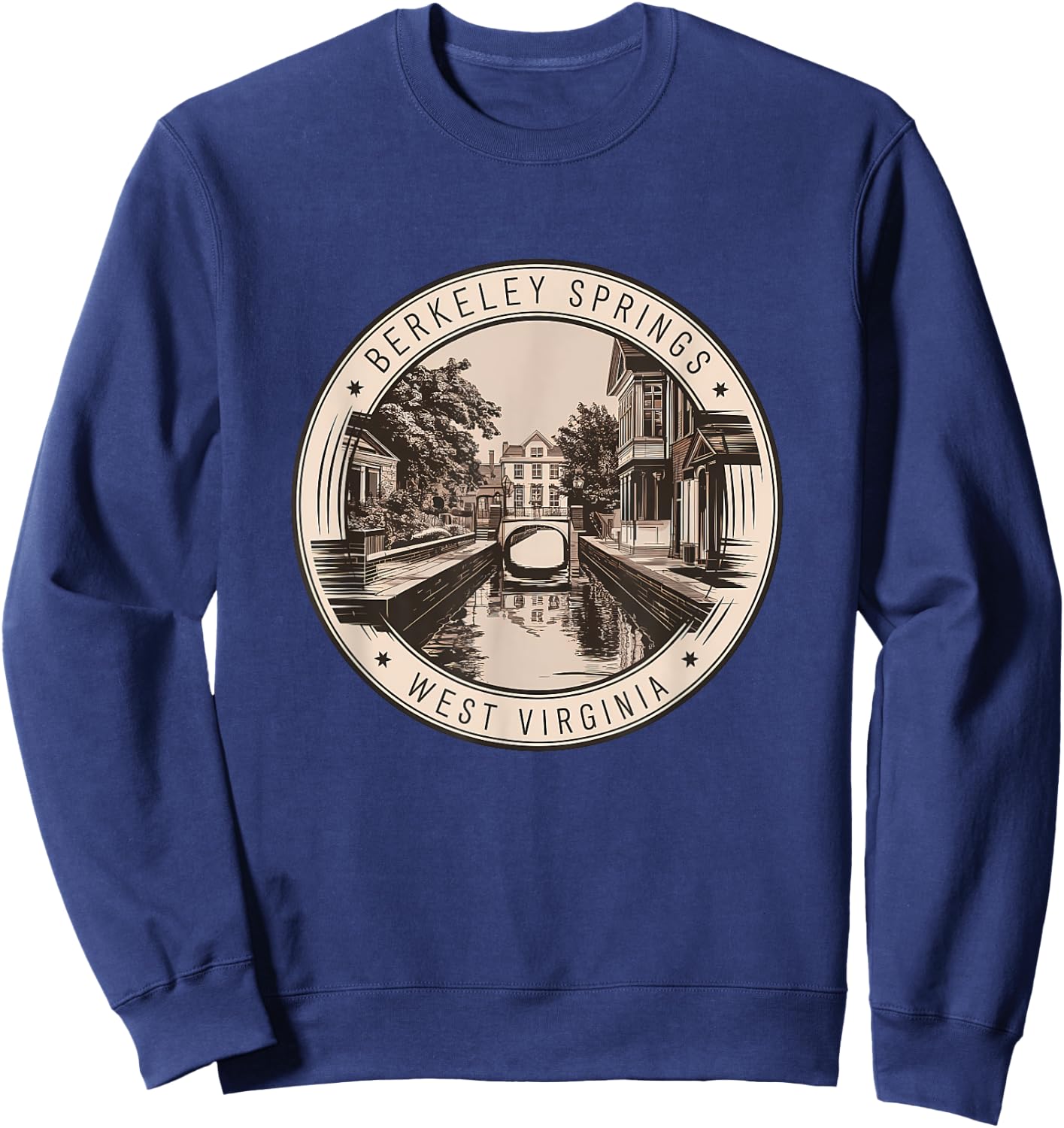 Berkeley Springs West Virginia Illustration Travel Art Badge Sweatshirt - Sweatshirt | Navy