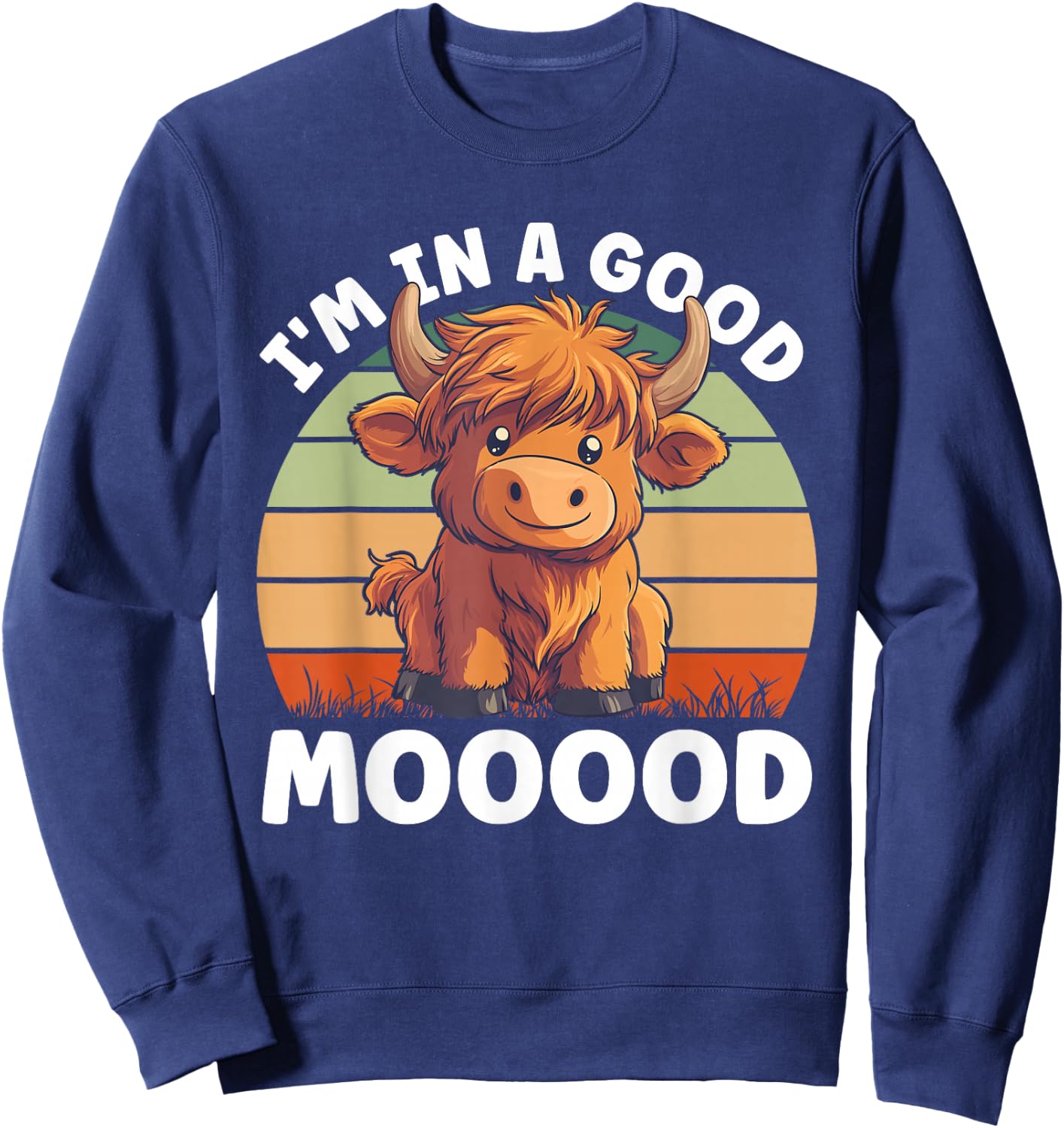 Highland Cow Moo In A Good Mooood Carton Cow Sweatshirt - Sweatshirt | Navy