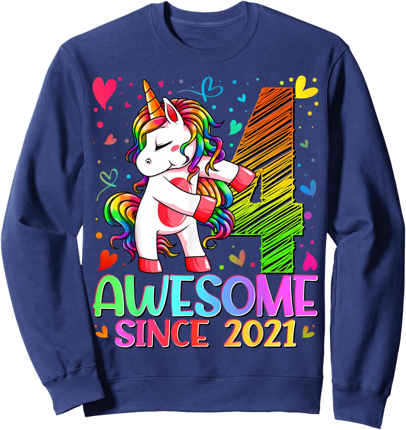 4 Year Old Unicorn Gifts For Girls 4th Birthday Girl Party Sweatshirt - Sweatshirt | Navy