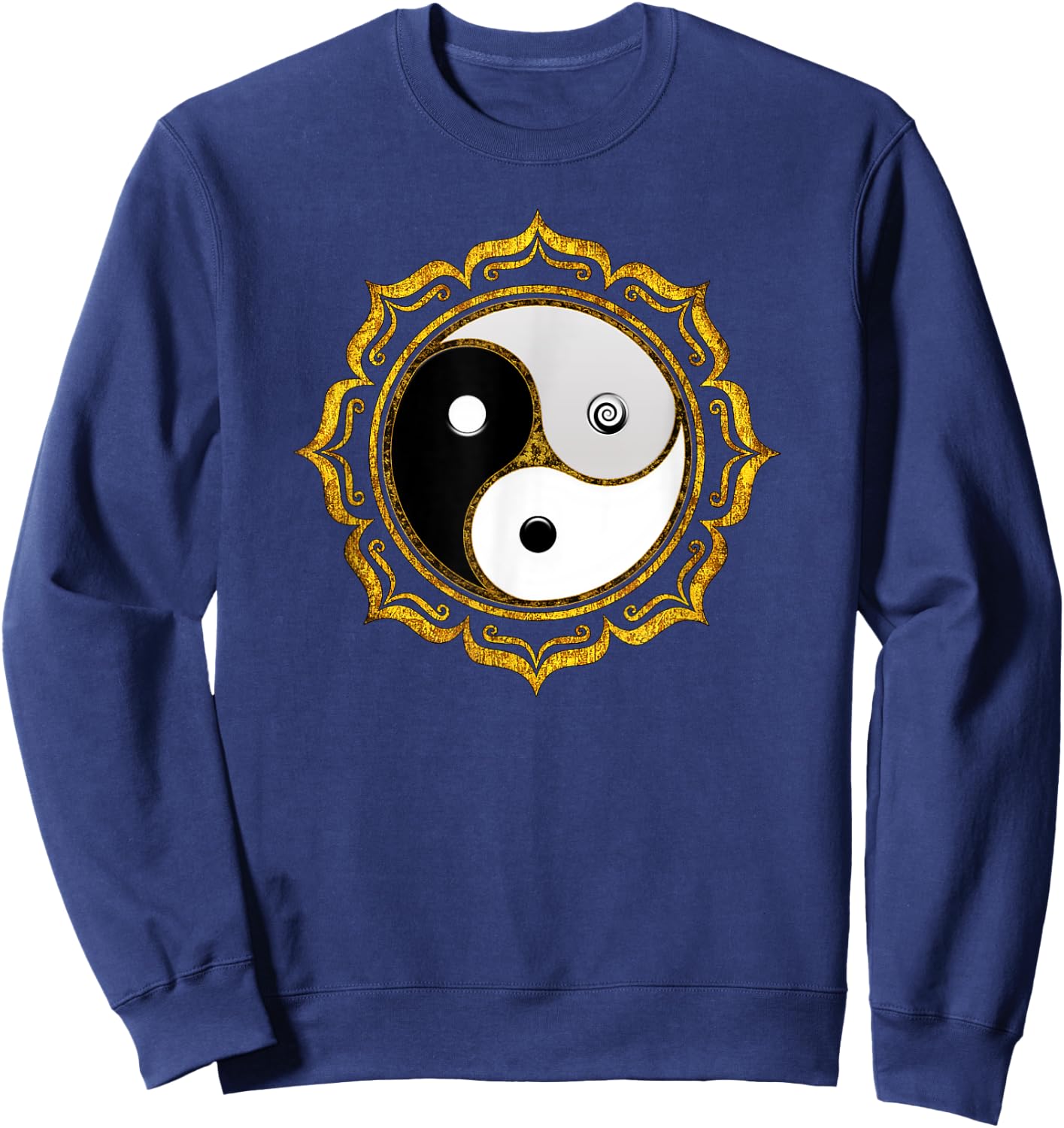 Triple Yin Yang, Lotus flower, Gankyil, Zen, Buddhism, Tao Sweatshirt - Sweatshirt | Navy