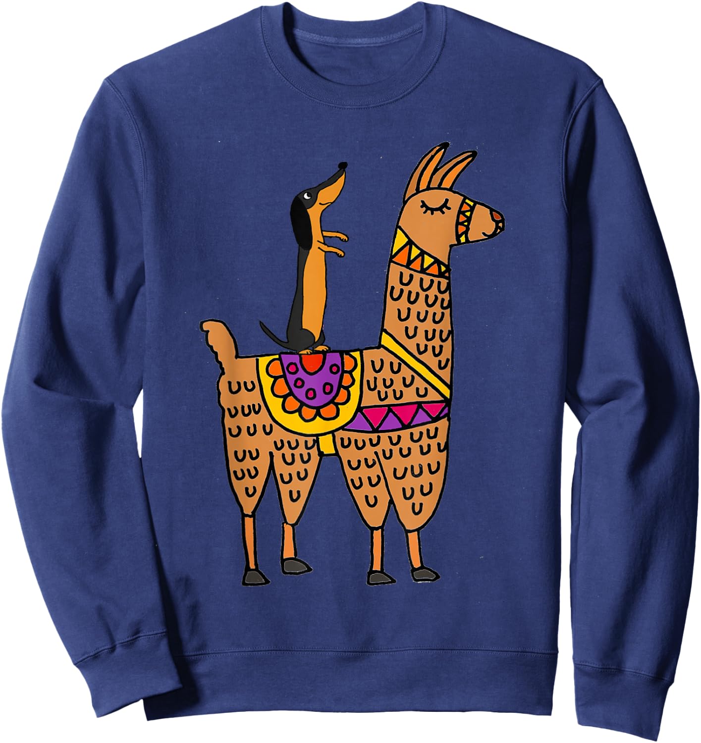 SmileteesPets Cute Dachshund Dog Riding Llama Sweatshirt - Sweatshirt | Navy