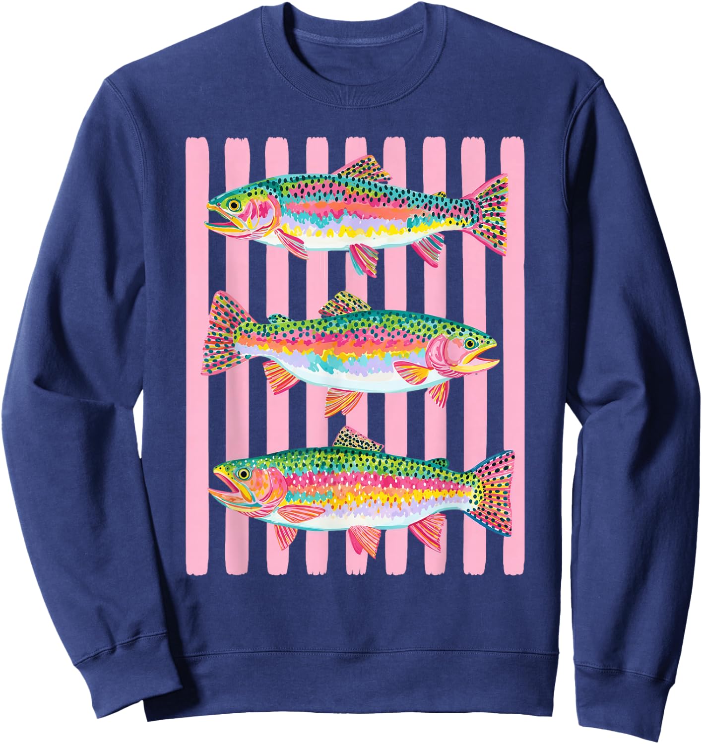 Colorful Rainbow Trout Preppy Summer Lake Life Fishing Sweatshirt - Sweatshirt | Navy