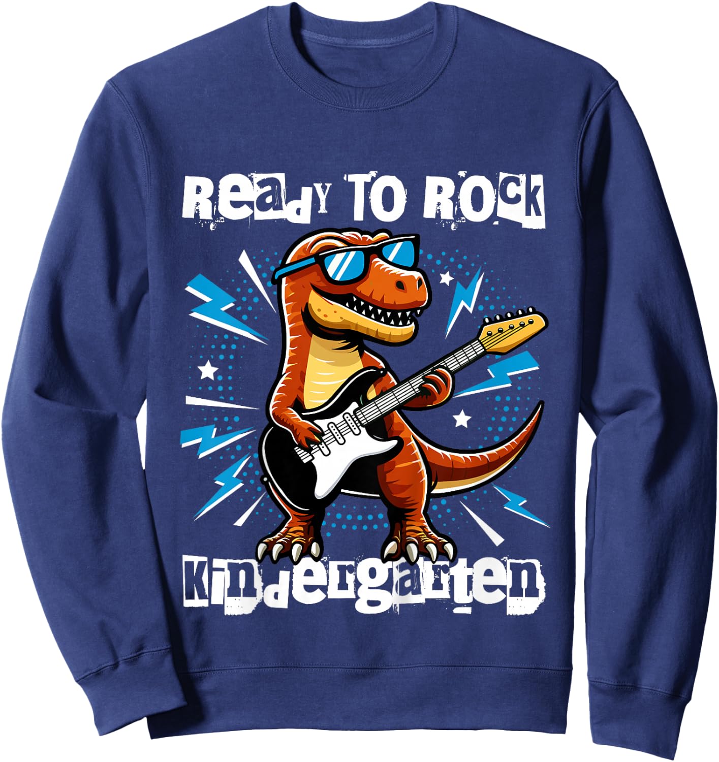 Kids Rock Kindergarten Dinosaur Guitarist Back to School Boys Sweatshirt - Sweatshirt | Navy