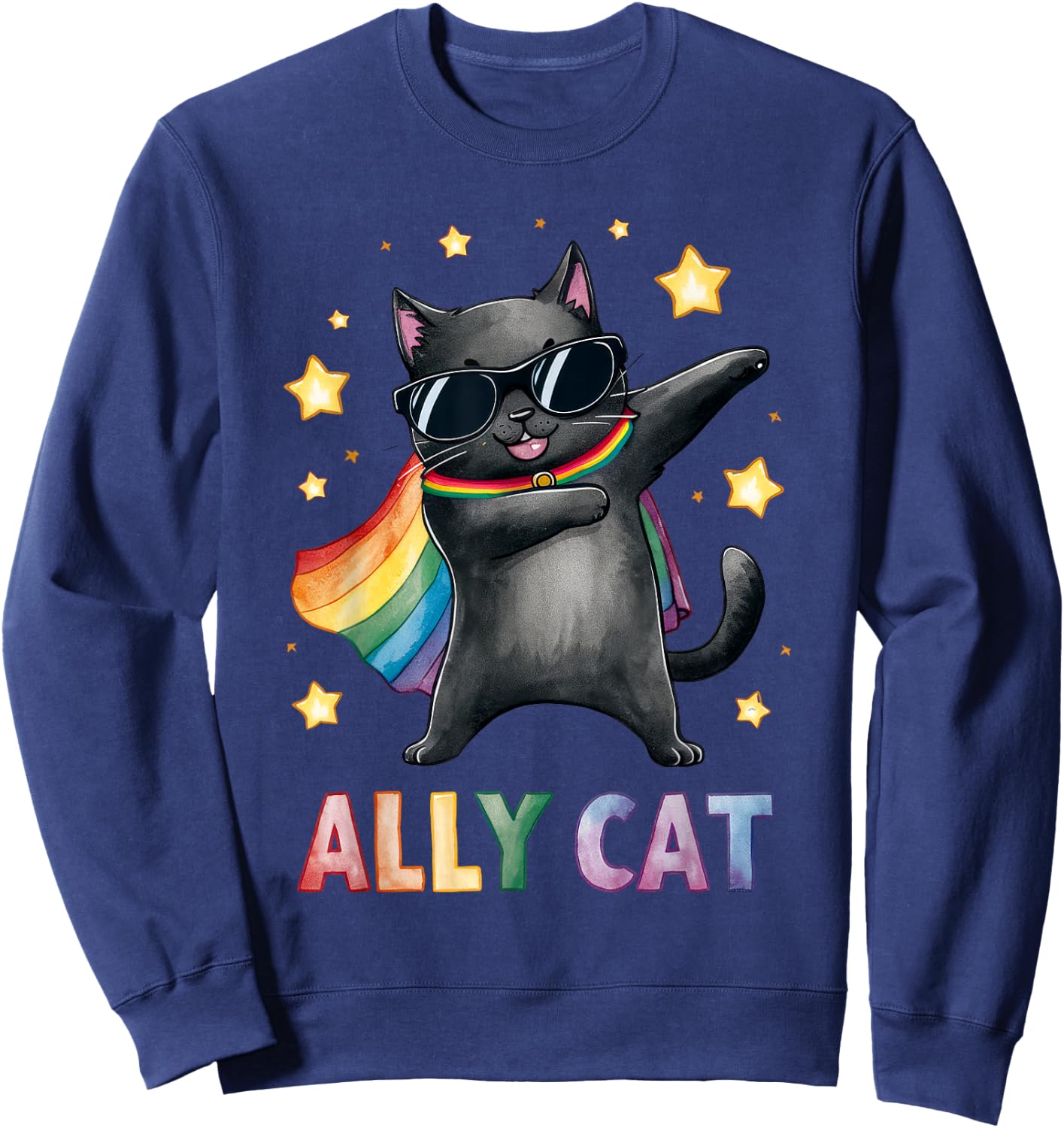 Gay Pride Month Ally Cat Funny LGBTQ Rainbow Men Women Kids Sweatshirt - Sweatshirt | Navy
