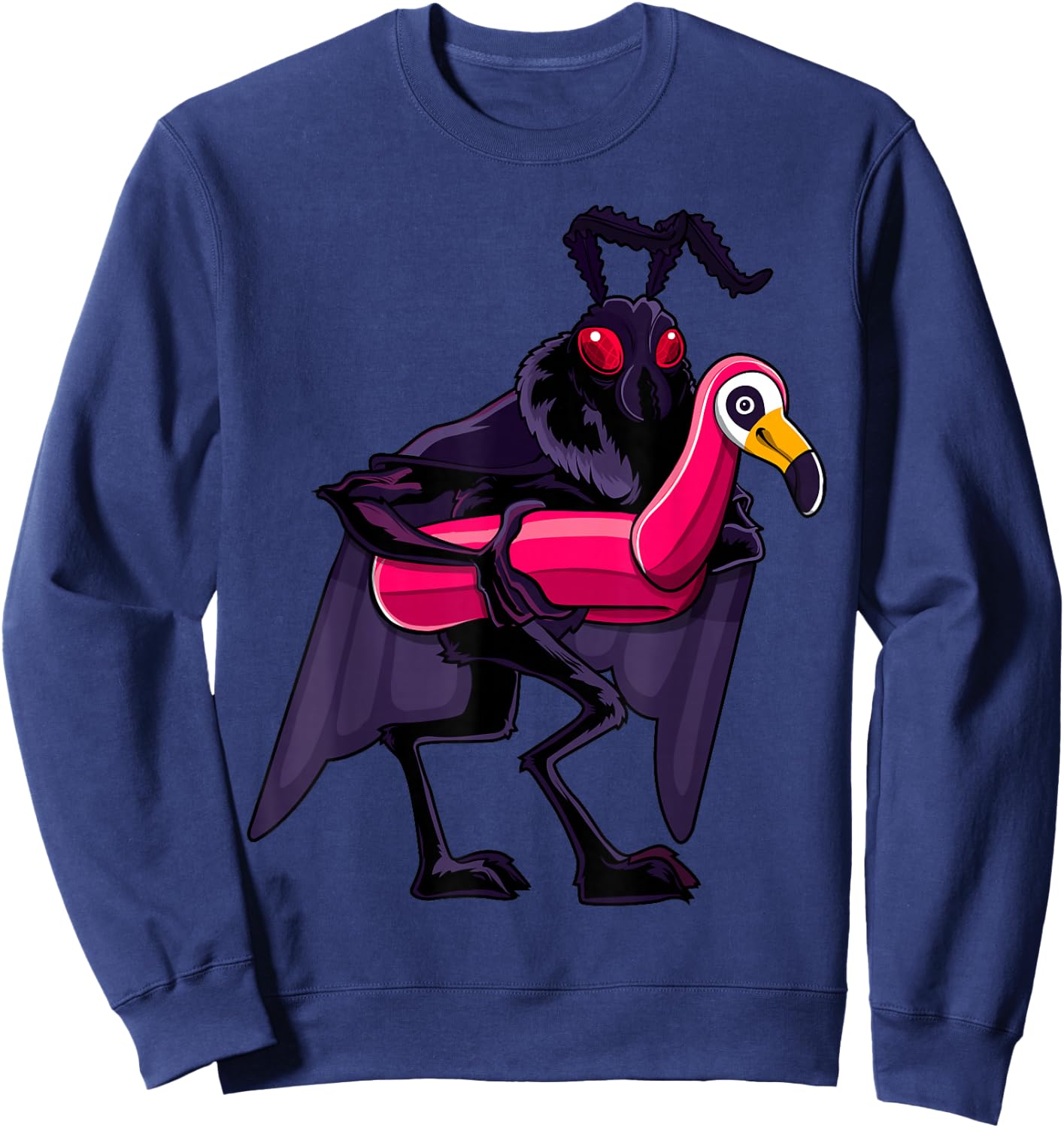 Mothman Pool Party Pink Float Flamingo Funny Cryptid Monster Sweatshirt - Sweatshirt | Navy