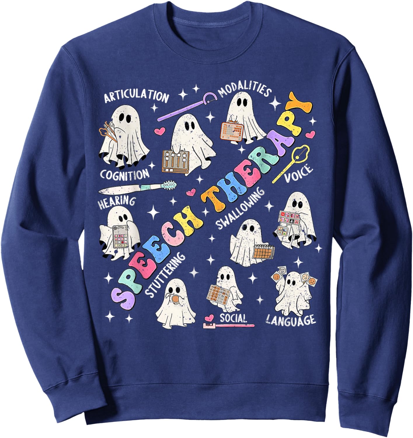 Speech Therapy Retro Groovy Funny Halloween Ghost Therapist Sweatshirt - Sweatshirt | Navy