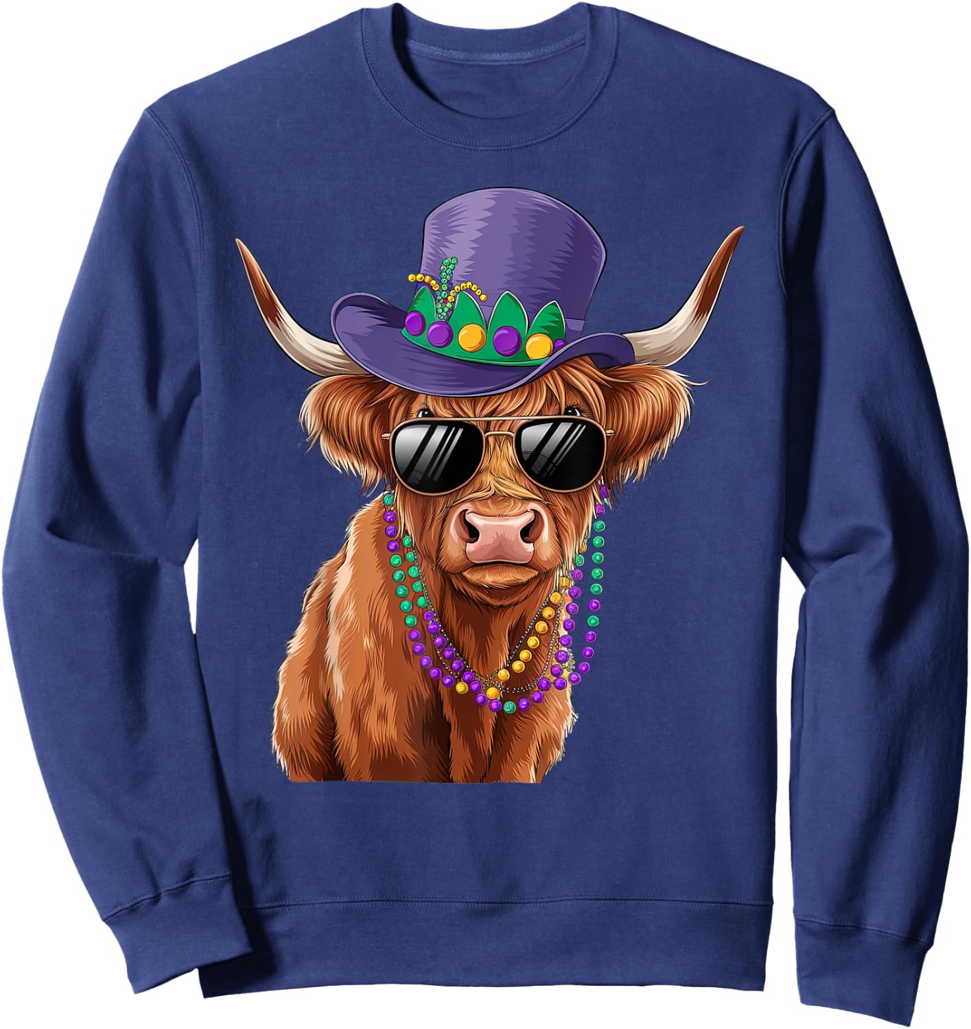 Funny Scottish Highland Cow Mardi Gras Carnival Outfit Sweatshirt - Sweatshirt | Navy