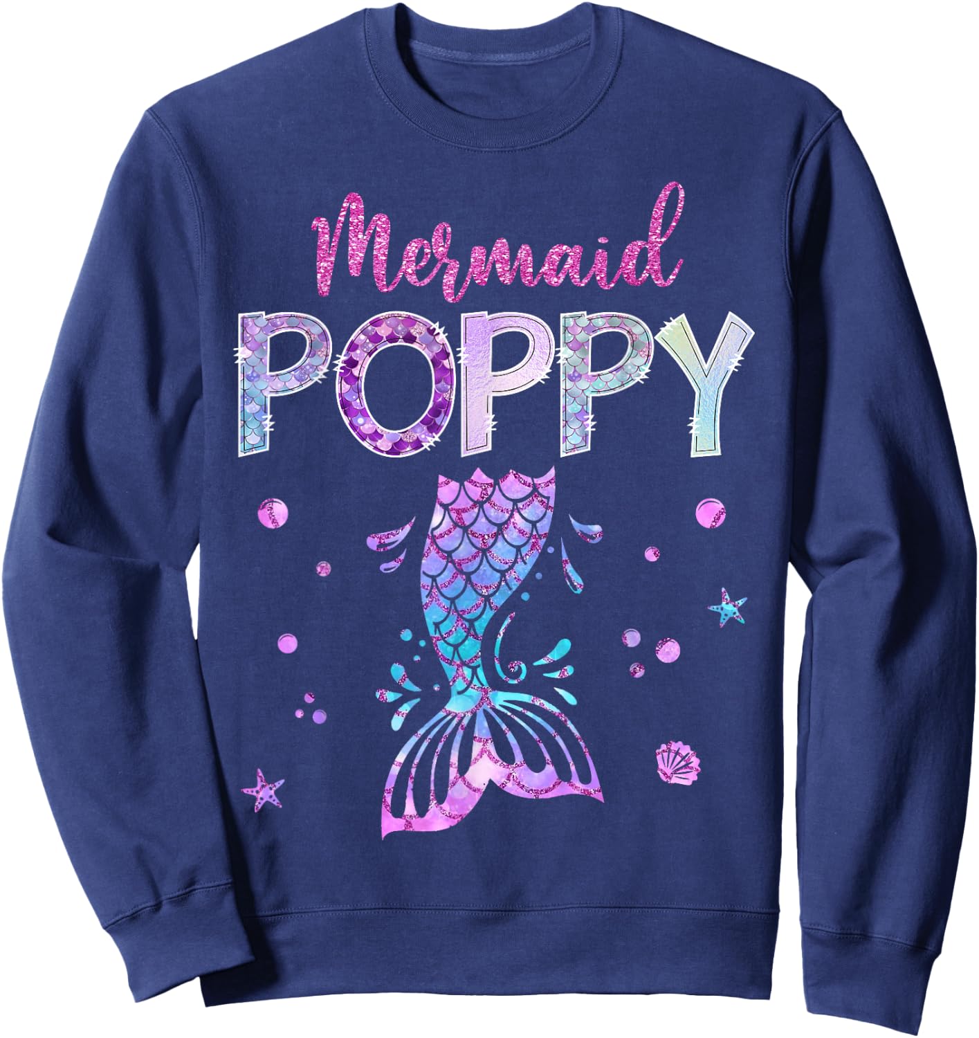 Mermaid Poppy Birthday Party Girl Family Matching Sweatshirt - Sweatshirt | Navy