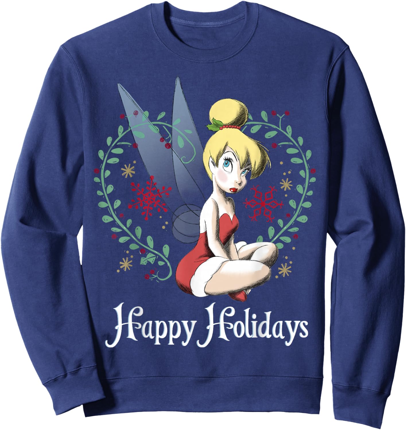 Disney Peter Pan Tinkerbell Happy Holidays Graphic Small Sweatshirt - Sweatshirt | Navy