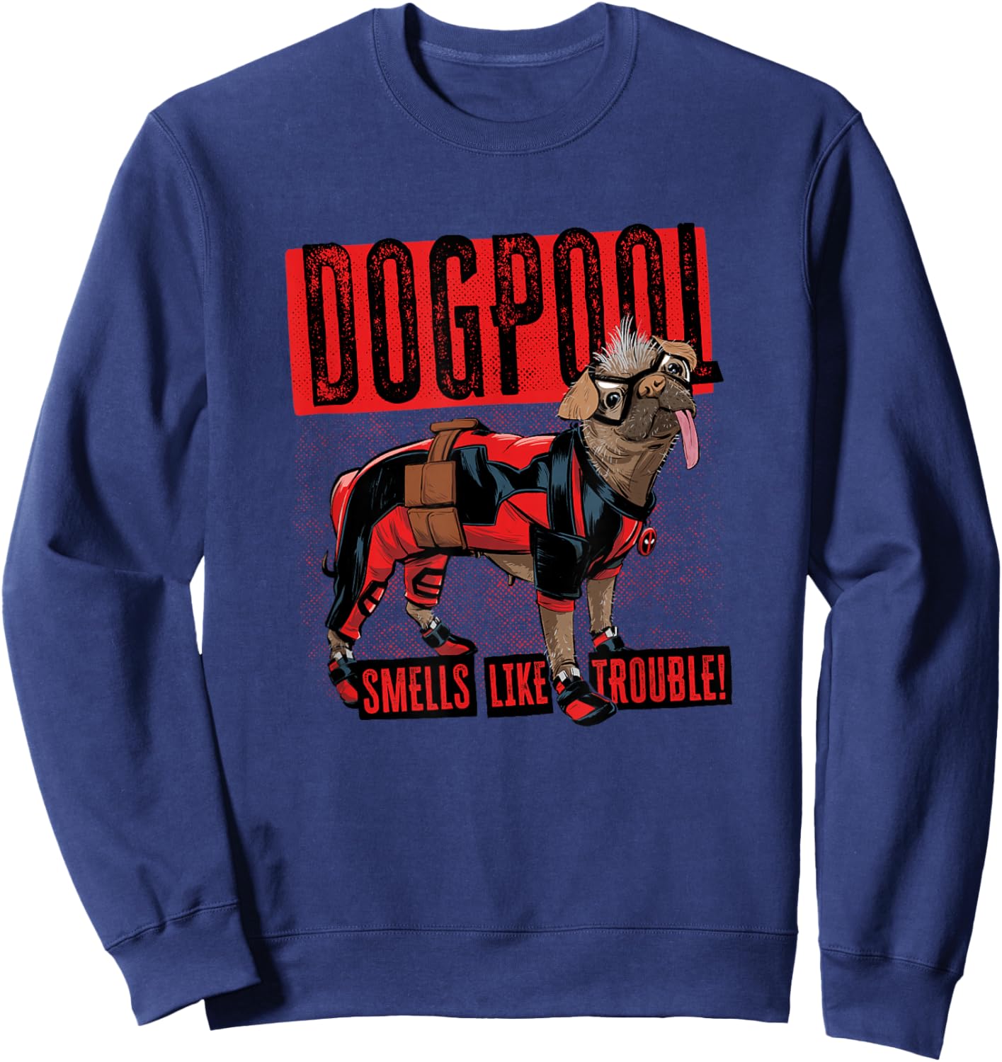Marvel Studios Deadpool & Wolverine Dogpool Smells Trouble , Black, S Sweatshirt - Sweatshirt | Navy