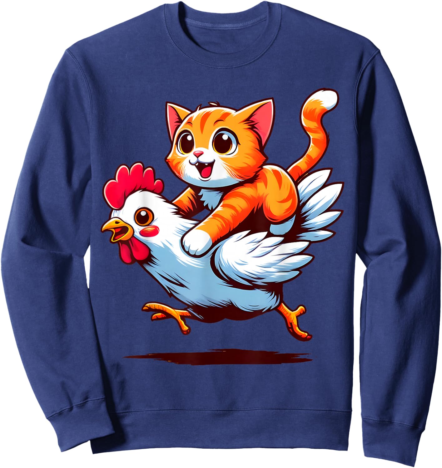 Funny Cat Riding Chicken Cat on a Chicken Lover Cute Animals Sweatshirt - Sweatshirt | Navy