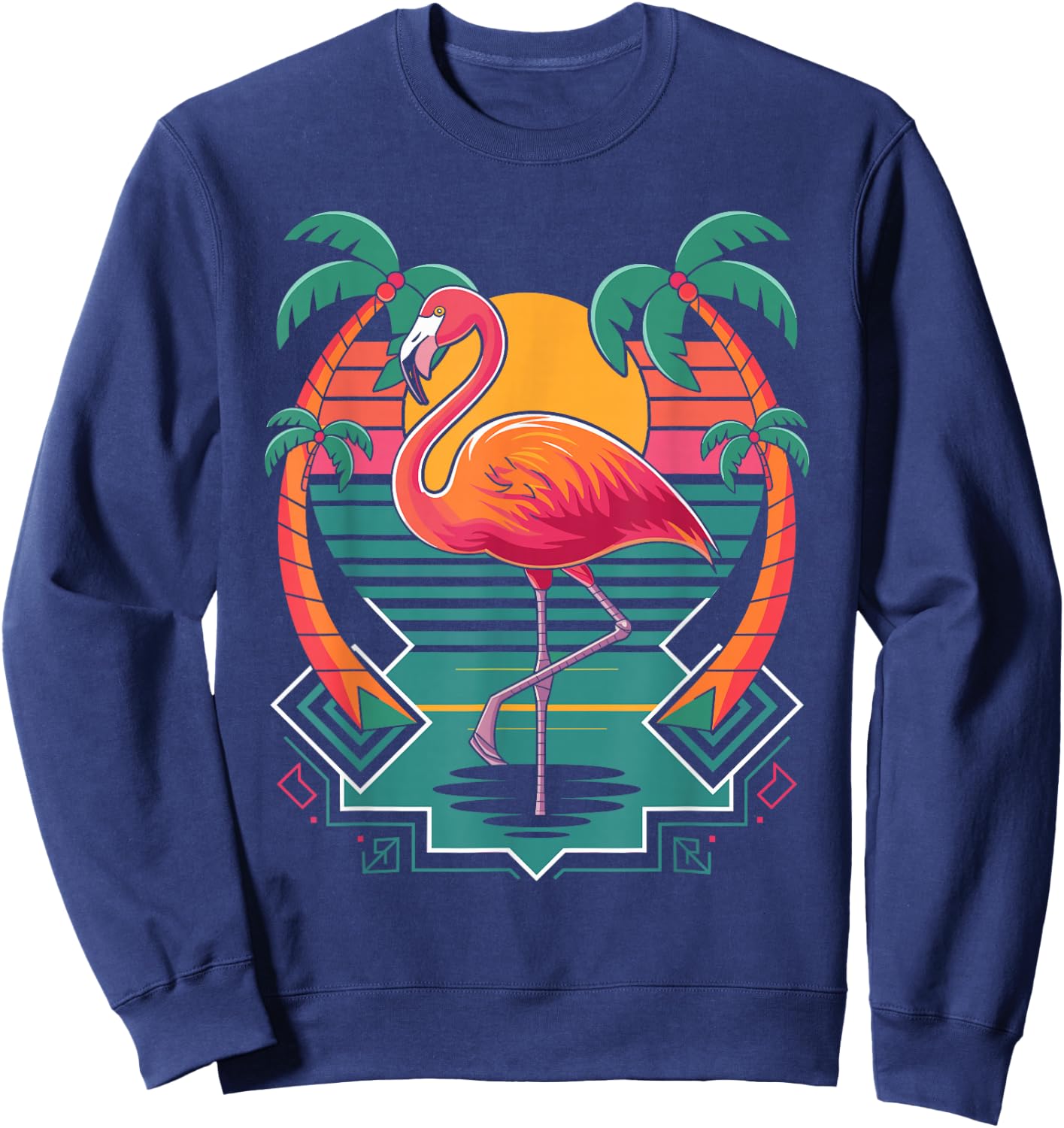 Flamingo Beach Summer Vibes Palm Tree Tropical Summer Sweatshirt - Sweatshirt | Navy