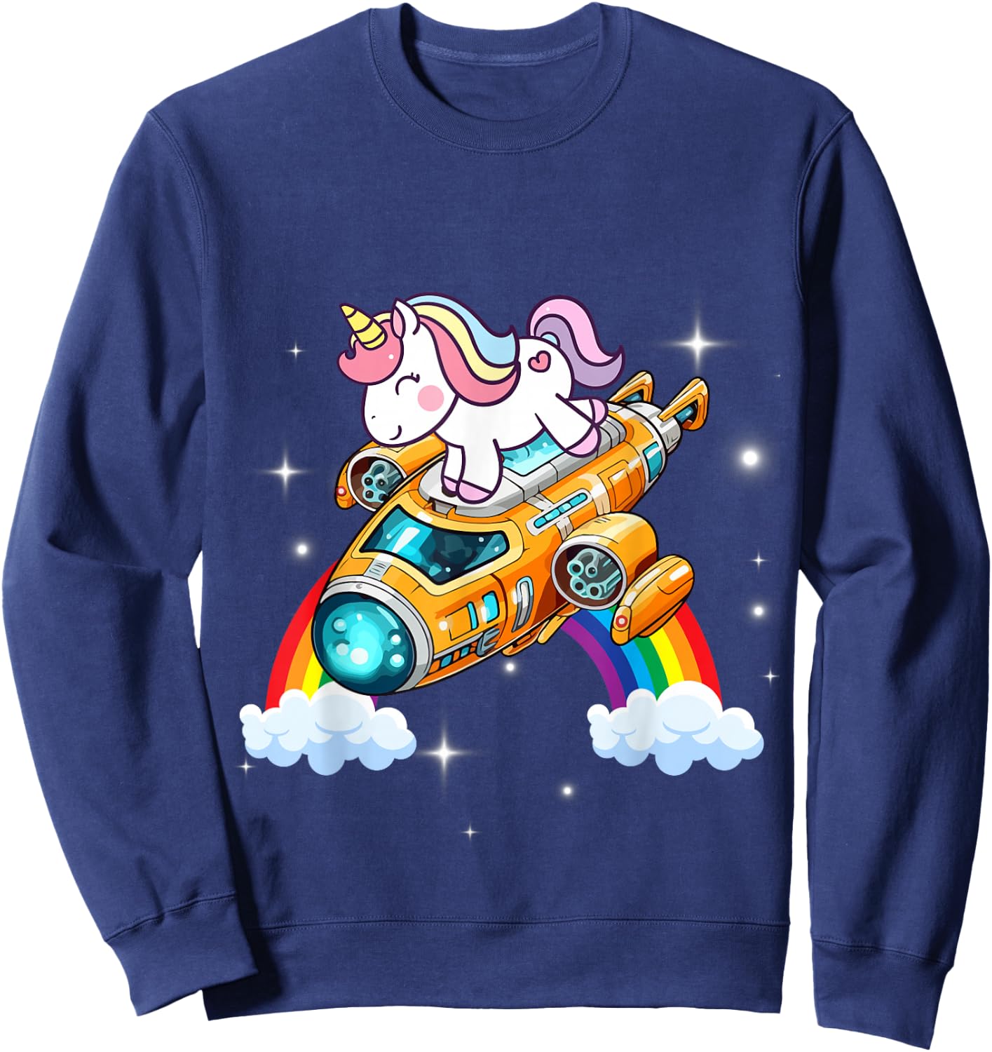 Unicorn Riding Spaceship Women Men Kids Teens Boys Girls Sweatshirt - Sweatshirt | Navy
