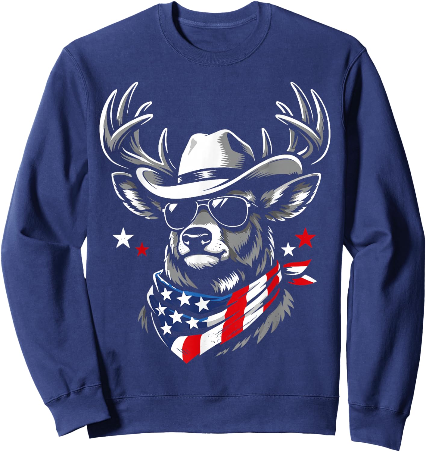 Retro USA Deer Cowboy Sunglasses Western Flag Patriotic Sweatshirt - Sweatshirt | Navy