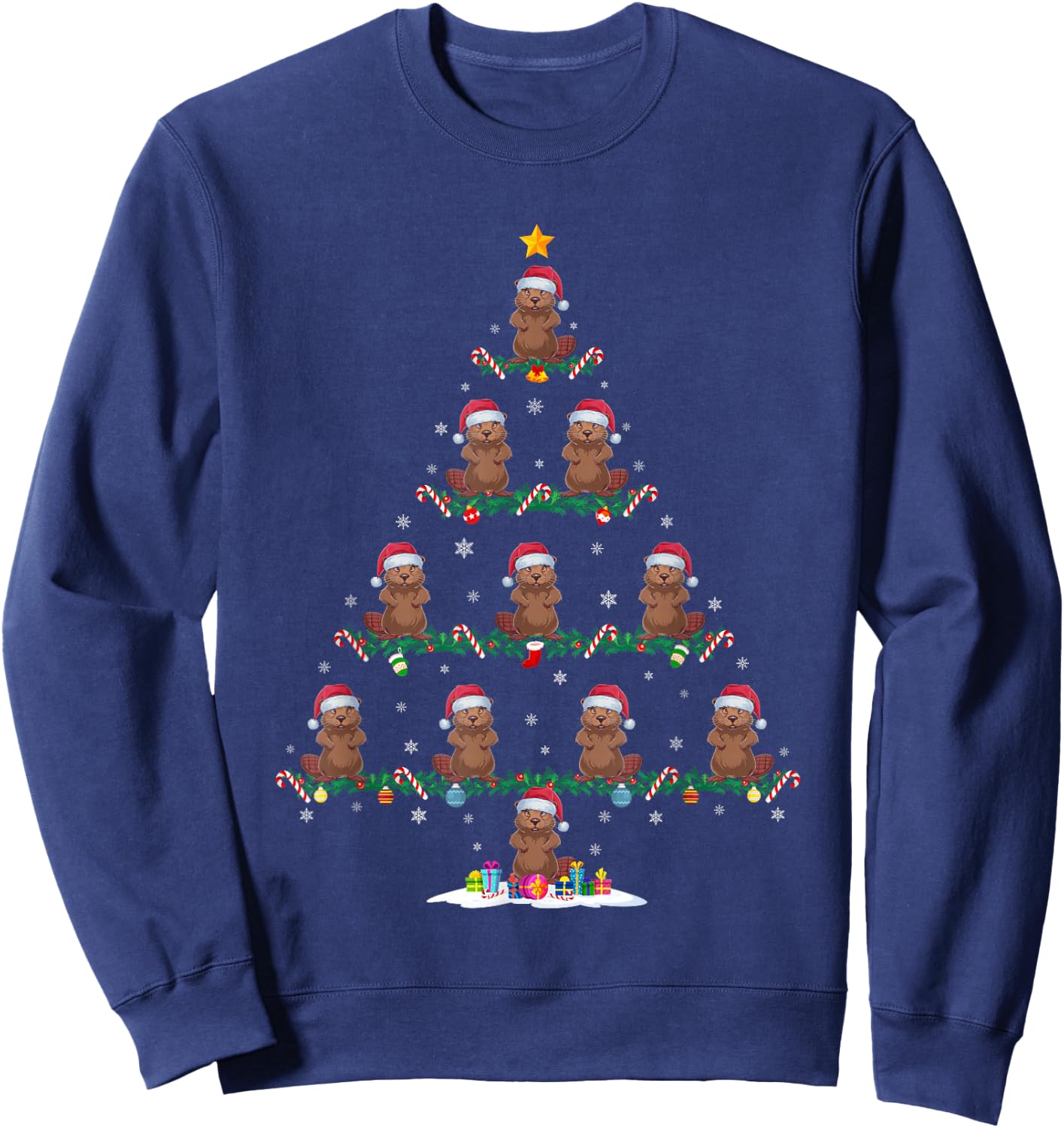 Beaver Christmas Tree Pajama Men Women Kids Ugly Xmas Sweatshirt - Sweatshirt | Navy