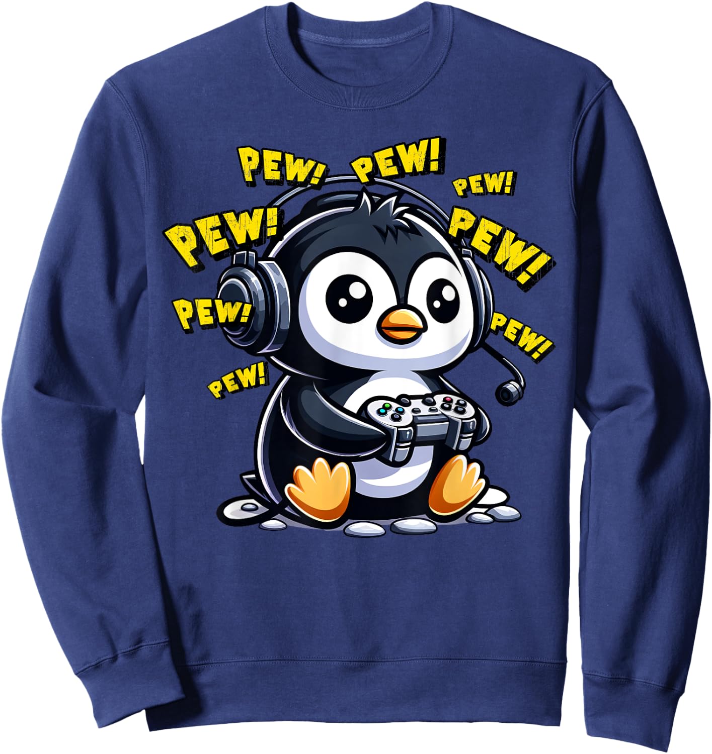 Penguin Gamer Pew Funny Video Games Vintage Boys Men Girls Sweatshirt - Sweatshirt | Navy
