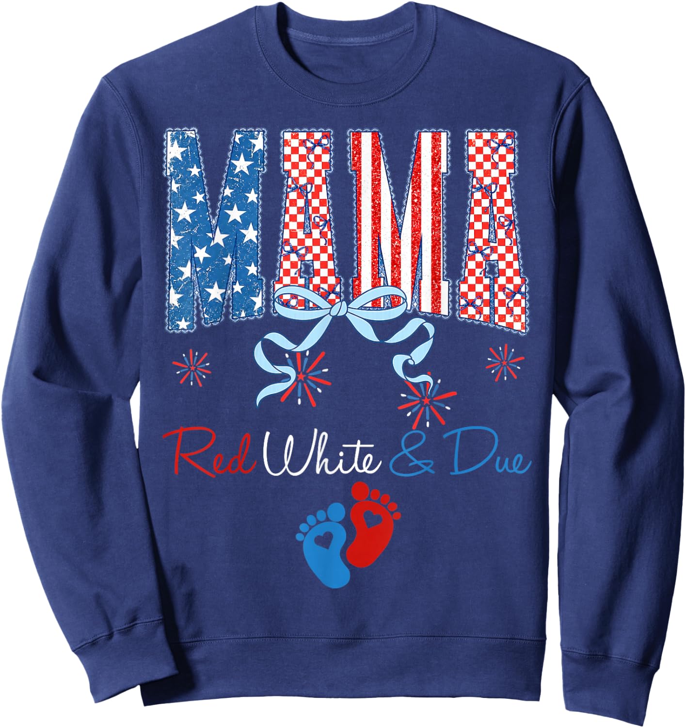 Mama Red White and Due 4th of July Pregnancy Announcement Sweatshirt - Sweatshirt | Navy