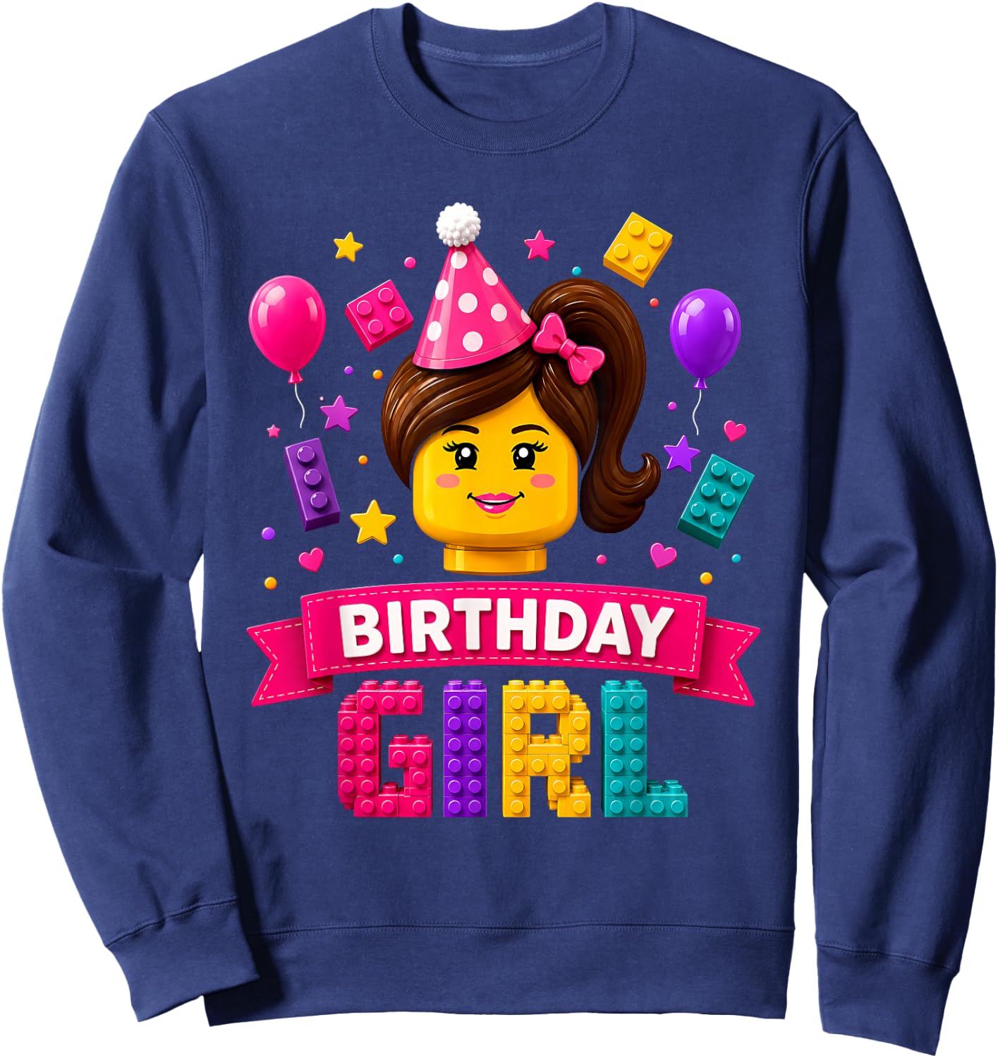 Building Bricks Birthday Girl Party Master Builder Blocks Sweatshirt - Sweatshirt | Navy