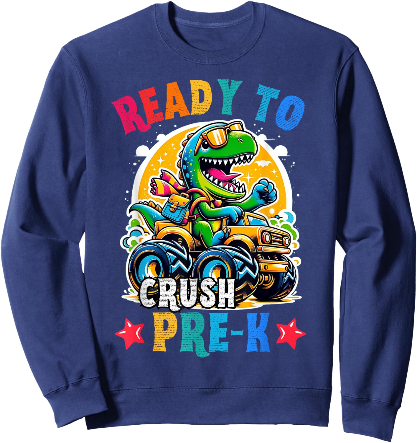 Monster Truck Dinosaur boys back to School crush Pre-k Kids Sweatshirt - Sweatshirt | Navy