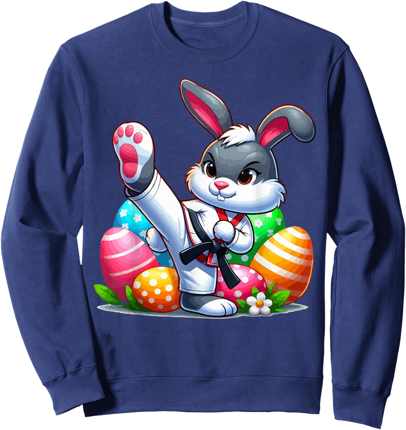 Karate Easter Bunny with a basket of eggs Easter Day Hunt Sweatshirt - Sweatshirt | Navy
