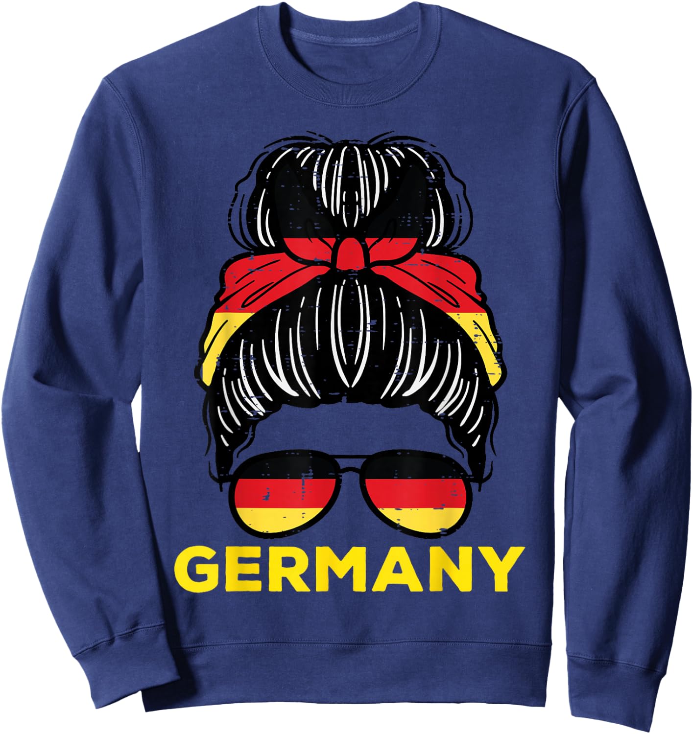 Germany Flag German Girl Messy Bun Football Soccer Fan Women Sweatshirt - Sweatshirt | Navy
