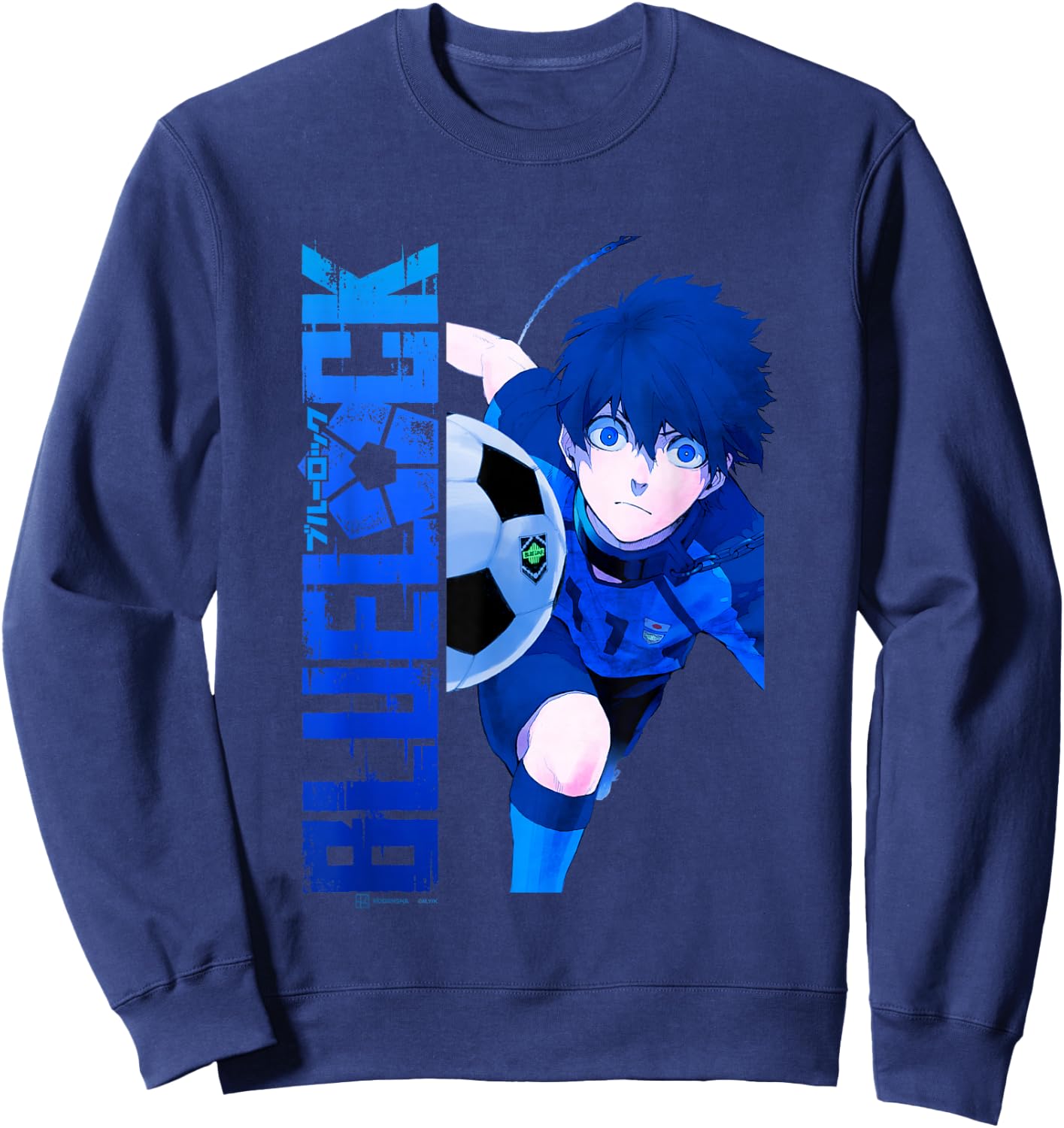 Blue Lock Blue Soccer Ball Split Panels , Black, S Sweatshirt - Sweatshirt | Navy