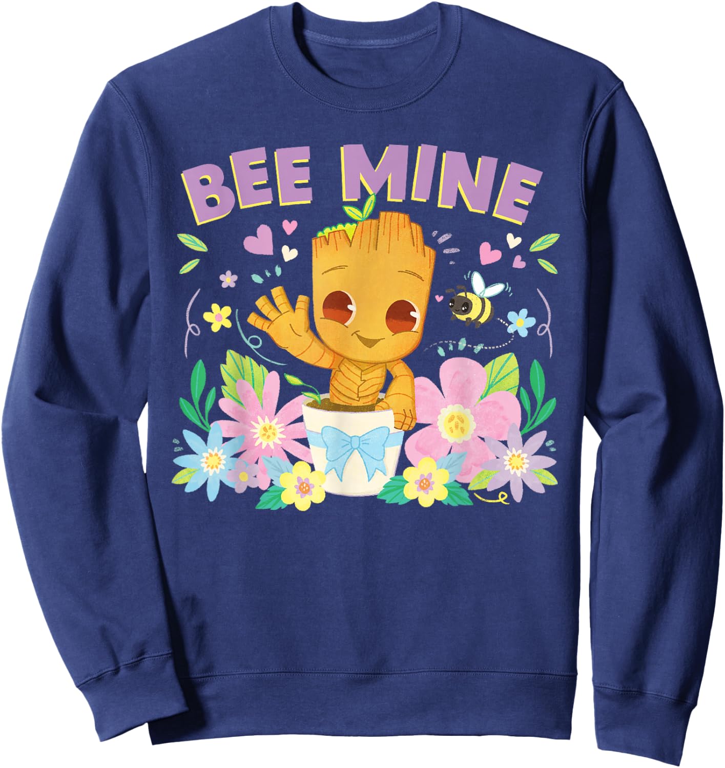 Marvel Valentine’s Day Spring Flower Garden Groot Bee Mine Sweatshirt - Sweatshirt | Navy