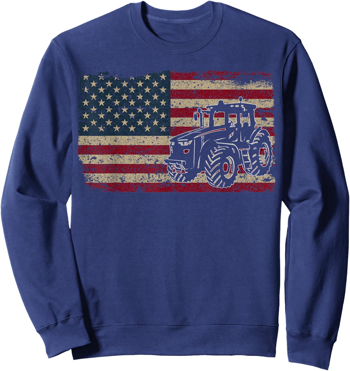 Proud USA Farmer Shirt Men Women Farm Tractors USA Flag Patriotic Farming Gift Sweatshirt - Sweatshirt | Navy
