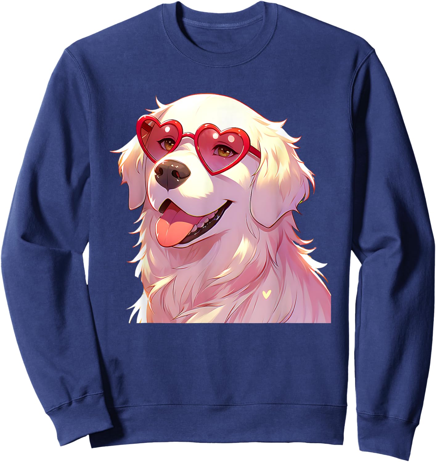 English Cream Golden Retriever Mom Gifts Heart Glasses Love Sweatshirt - Sweatshirt | Navy