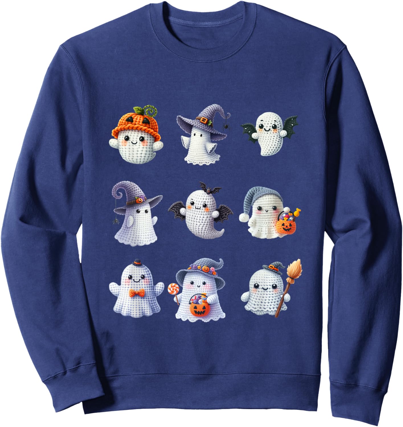 Halloween Crochet Lovers Cute Yarn Ghosts Knitter Sweatshirt - Sweatshirt | Navy
