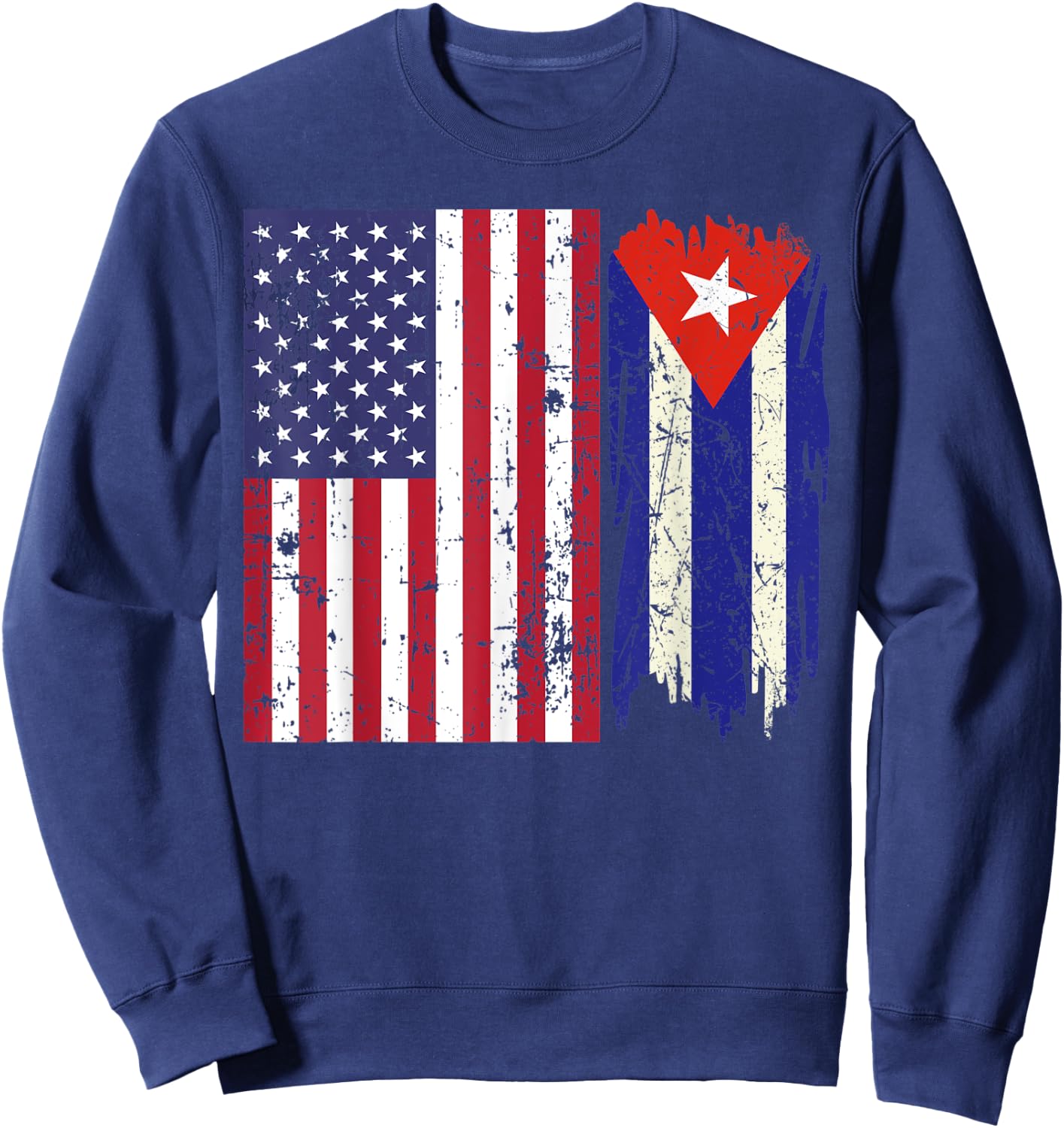Vintage Proud Patriotic Cuba and Pride American Cuban Flag Kids Men Sweatshirt - Sweatshirt | Navy