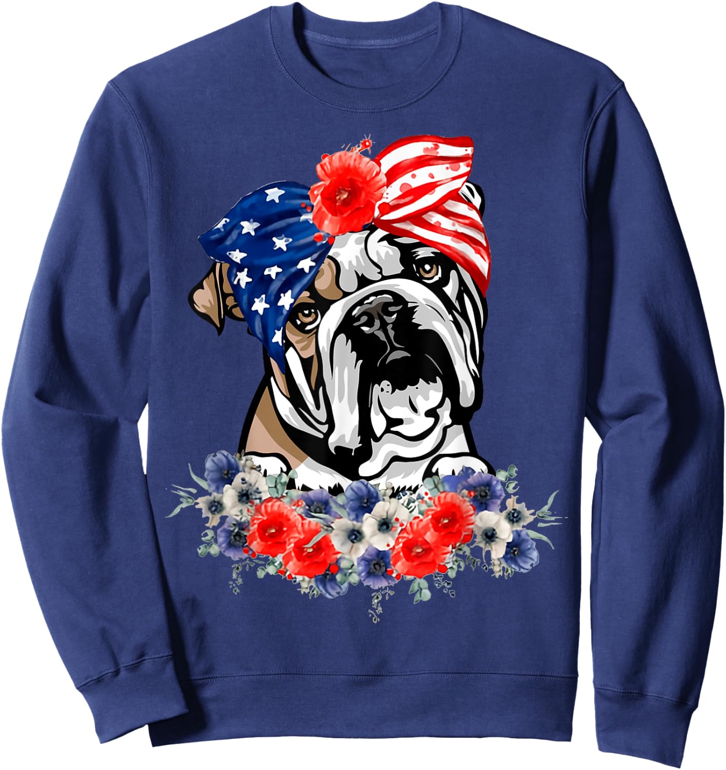 English Bulldog Dog American Flag Patriotic 4th Of July Sweatshirt - Sweatshirt | Navy