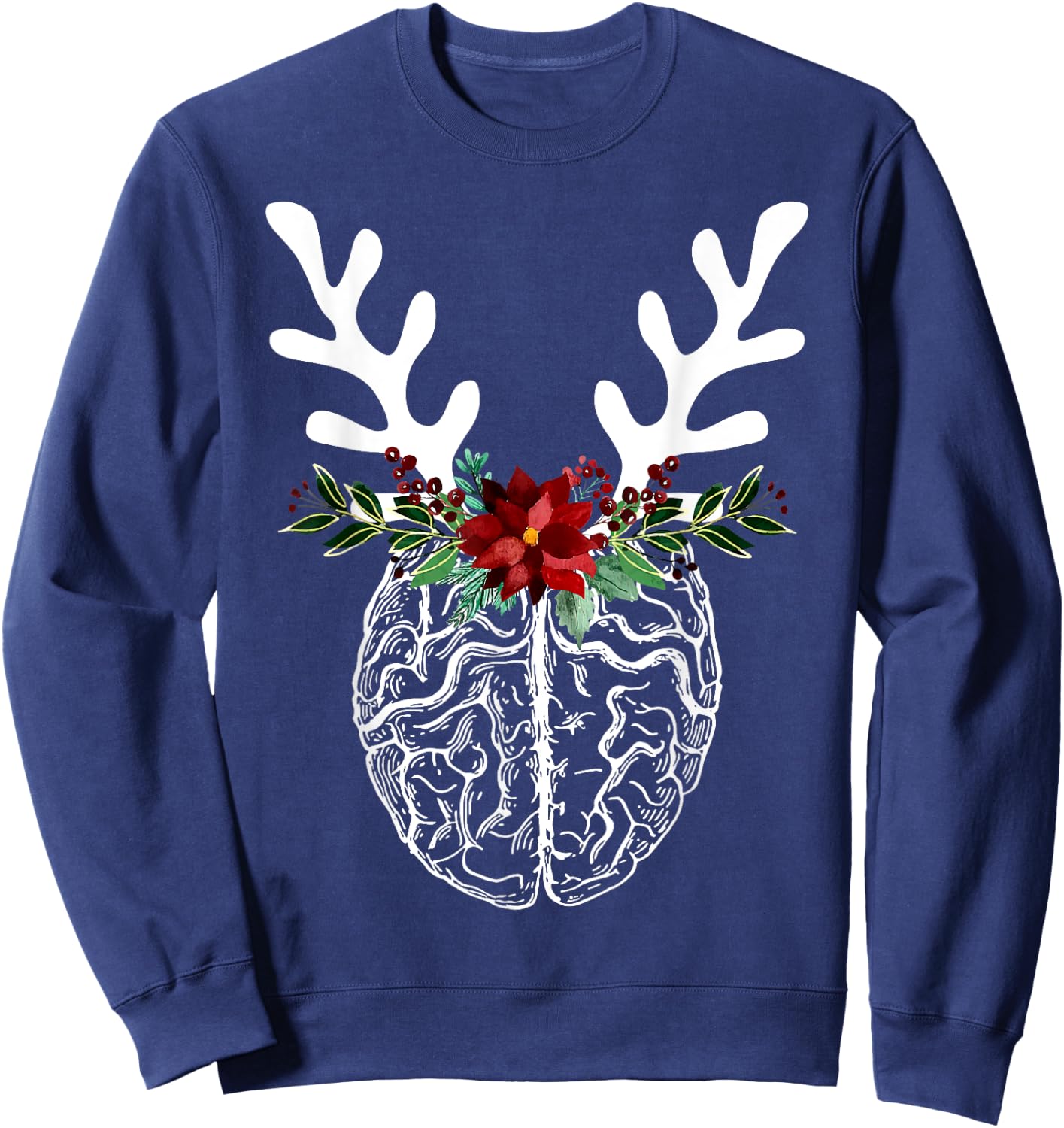 Anatomy Brain Floral Reindeer Christmas Neurology Nurse Sweatshirt - Sweatshirt | Navy