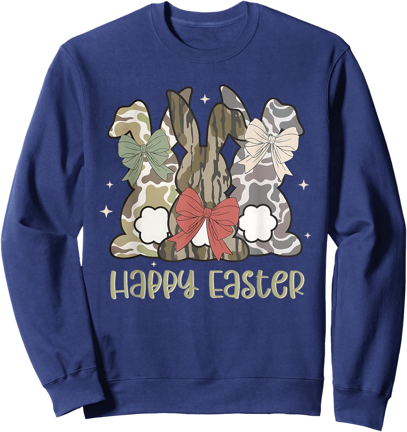 Camo Bunny Happy Easter Camouflage Bunnies Coquette Bow Kids Sweatshirt - Sweatshirt | Navy