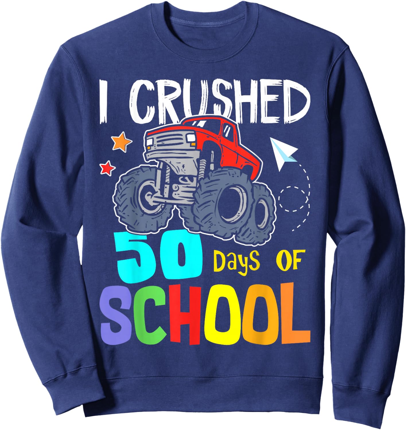 Crushing 50th Day Of School Jam truck 50 Days Of School Kids Sweatshirt - Sweatshirt | Navy