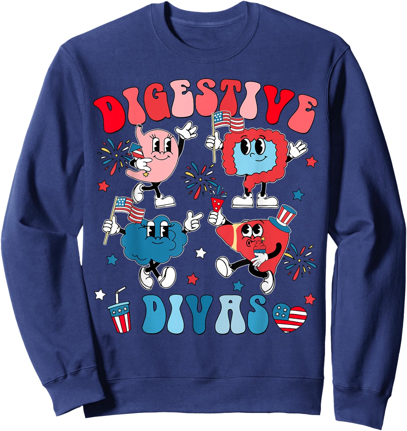 Digestive Divas Independence Day Patriotic Gastro Crew Sweatshirt - Sweatshirt | Navy