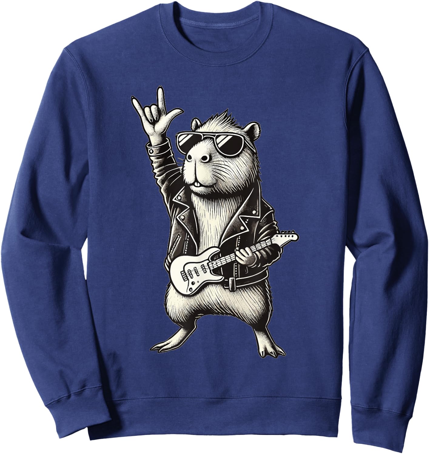 Rock Music & Heavy Metal, Capybara Rocker & Rock Hand Guitar Sweatshirt - Sweatshirt | Navy