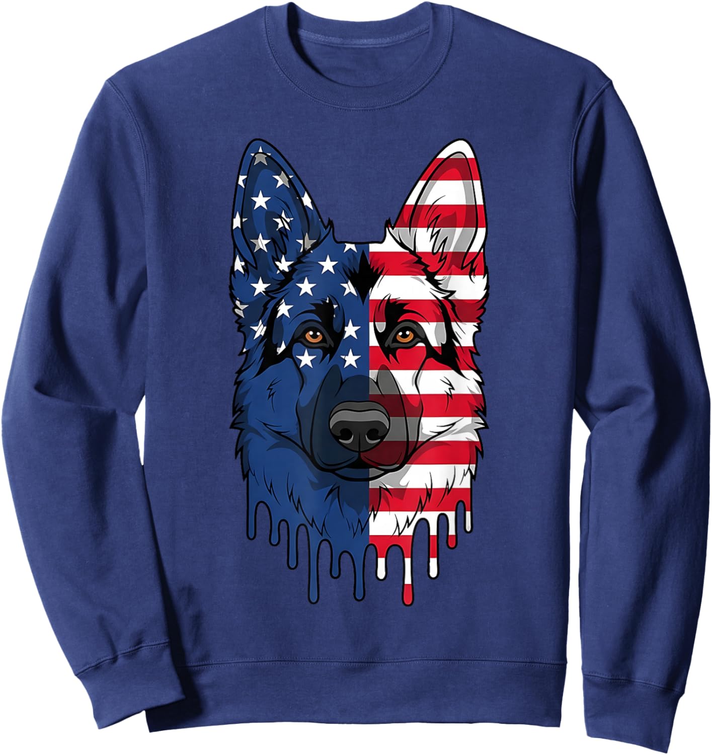 4th of July German Shepherd Dog American Flag Patriotic Sweatshirt - Sweatshirt | Navy