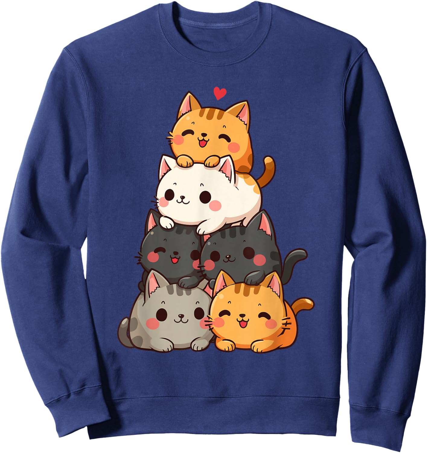 Cute Cats and Kittens, Cat Lovers, Kids Anime Kawaii Cat Sweatshirt - Sweatshirt | Navy