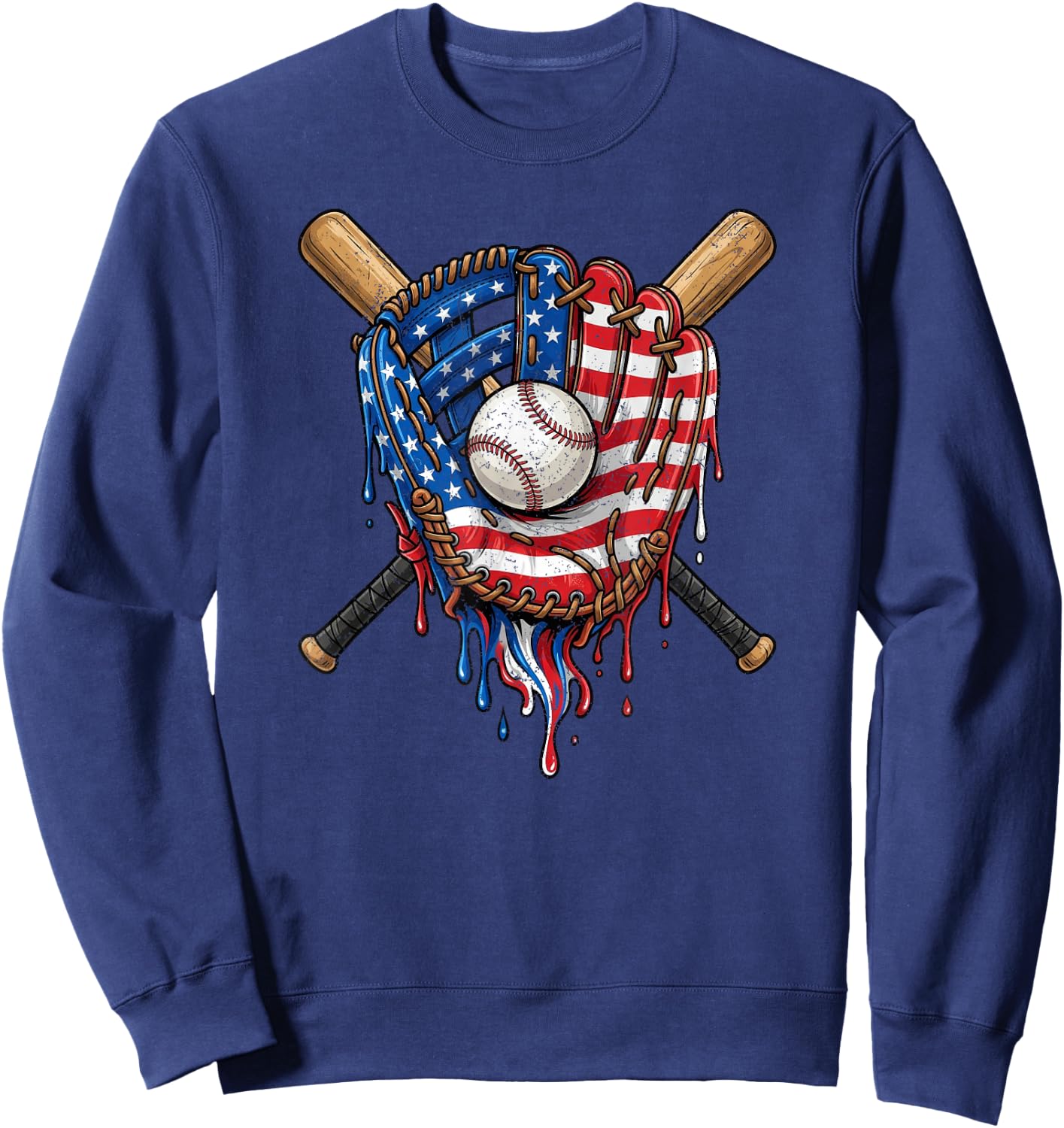 American Flag Baseball Glove Drip Sweatshirt - Sweatshirt | Navy
