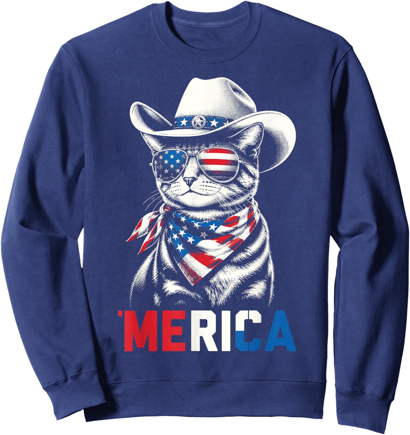 Funny USA 'Merica Cat 4th of July Patriotic Men Women Kids Sweatshirt - Sweatshirt | Navy