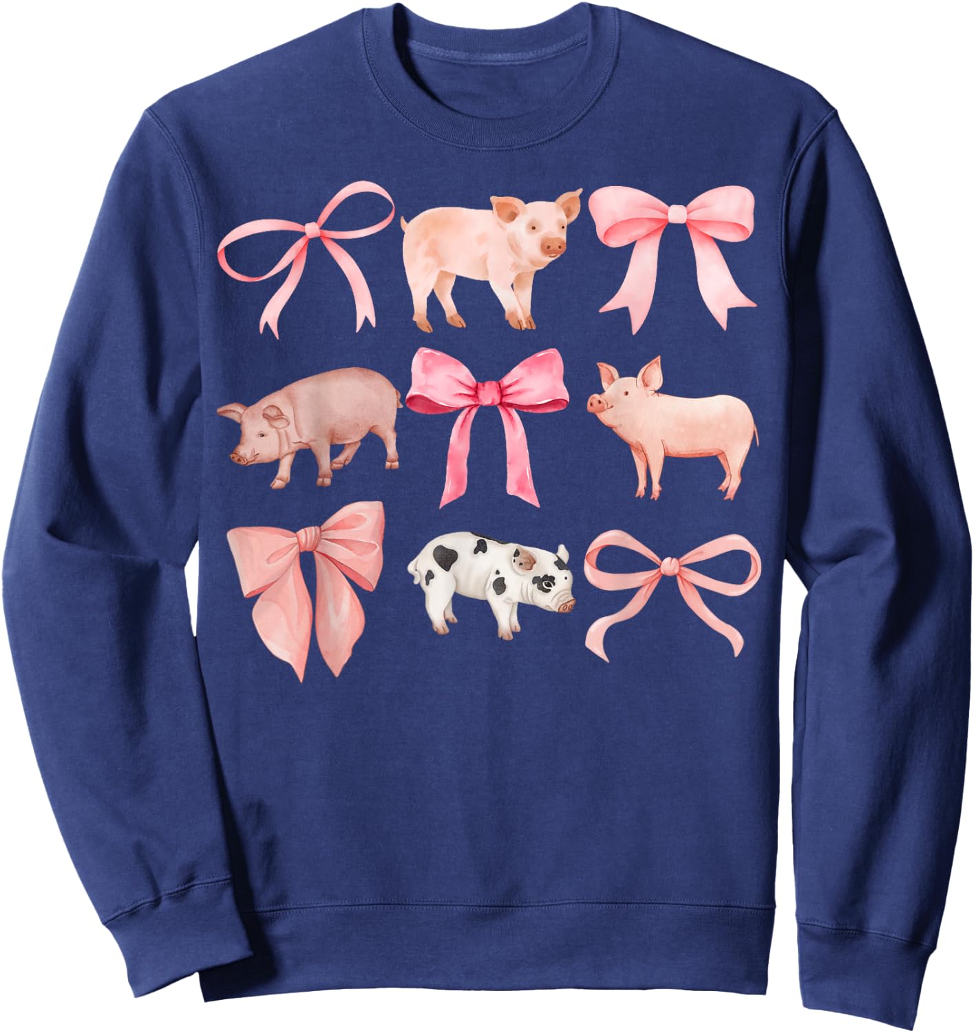 Coquette Pigs, Pigs and Bows, Watercolor, Yorkshires Sweatshirt - Sweatshirt | Navy