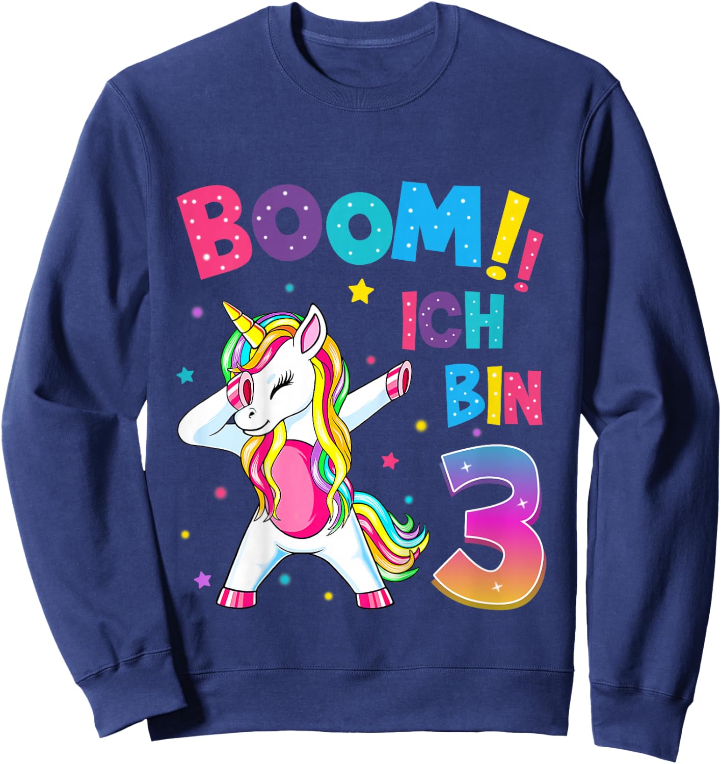 Children's 3 Birthday Girls 3 Years Dancing Funny Unicorn , black Sweatshirt - Sweatshirt | Navy