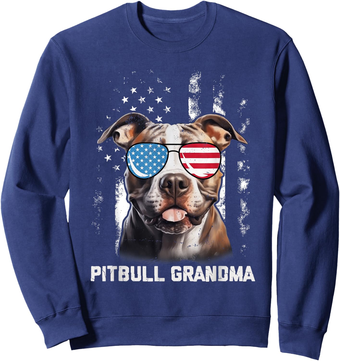 Pitbull Grandma American Flag Sunglasses 4th Of July Dog Kids Men Sweatshirt - Sweatshirt | Navy