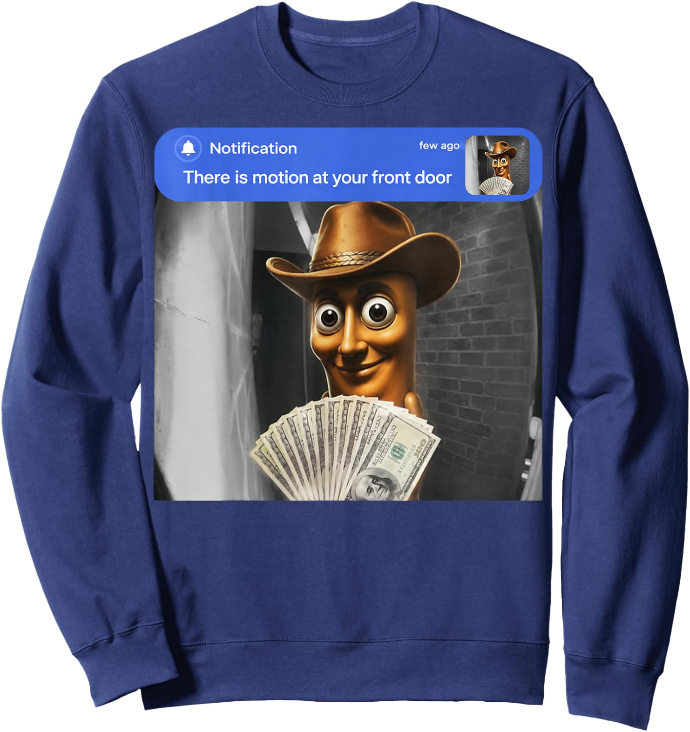 Tung Sahur Cowboy Motion at Your Front Door Meme Brainrot Sweatshirt - Sweatshirt | Navy