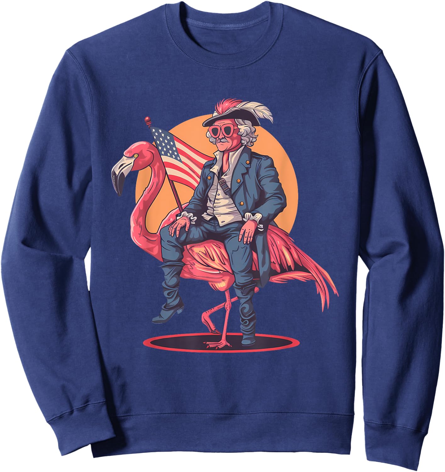 Fourth Of July 4th Of July Flamingo George Washington USA Women Kids Men Sweatshirt - Sweatshirt | Navy