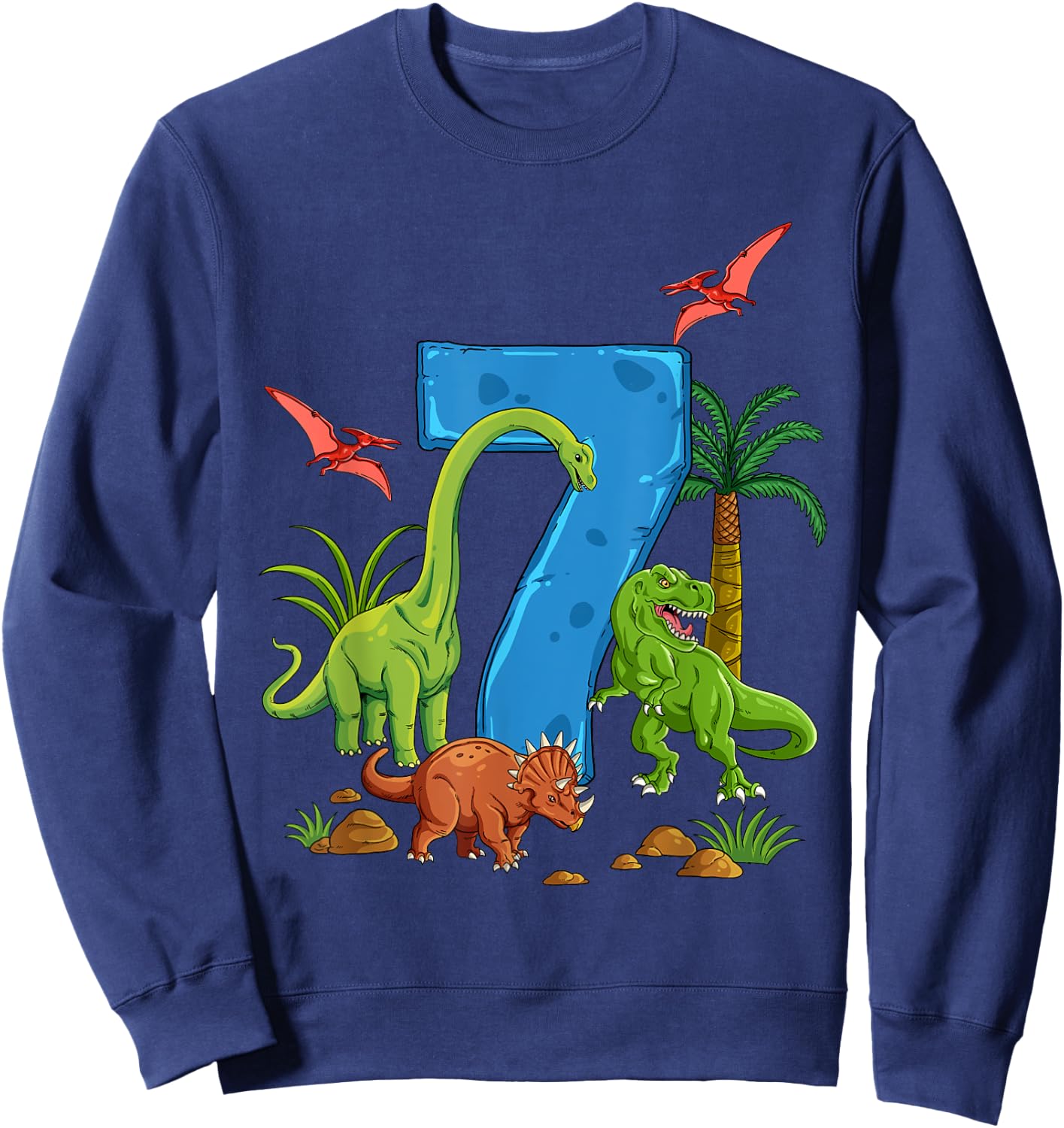 Dinosaurier Geburtstag 7 Jahre , black Sweatshirt - Sweatshirt | Navy