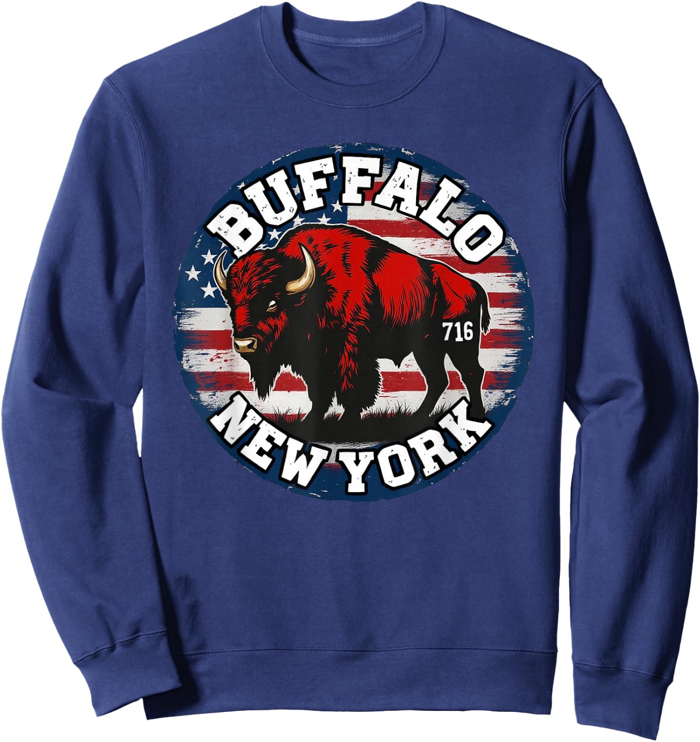 Buffalo New York 716 Area Code Bison WNY BFLO Pride Sweatshirt - Sweatshirt | Navy