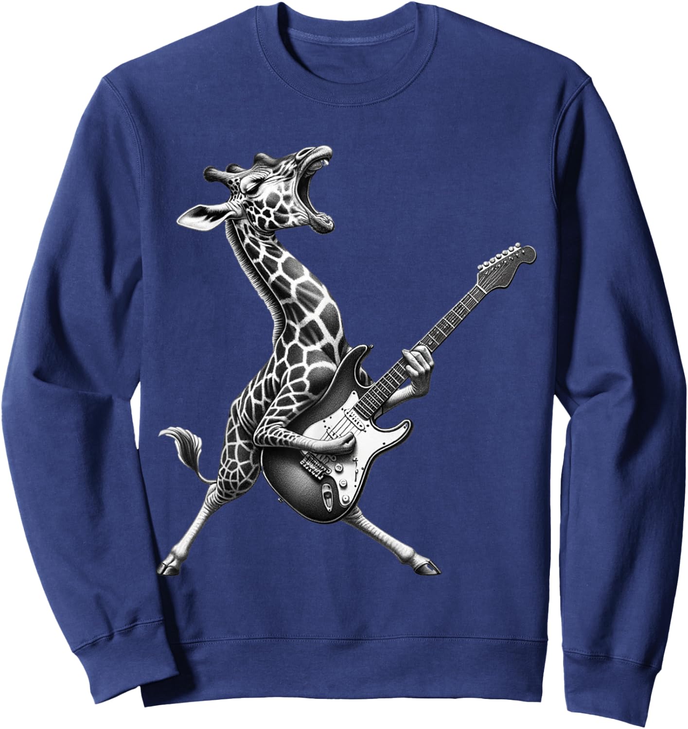 Funny Giraffe Playing Electric Guitar. Giraffe Guitar Lover Sweatshirt - Sweatshirt | Navy