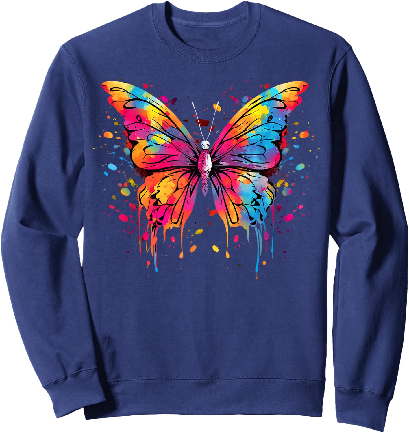 Cool Butterfly on Colourful Painted Butterfly , black Sweatshirt - Sweatshirt | Navy